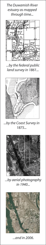 The Duwamish River estuary mapped through time.